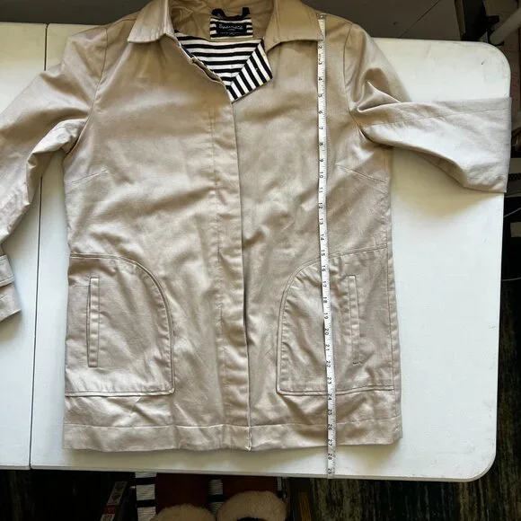 Splendid Beige Barn Coat Stripe Lining Preppy Coastal Jacket L French Girl - Picture 13 of 15